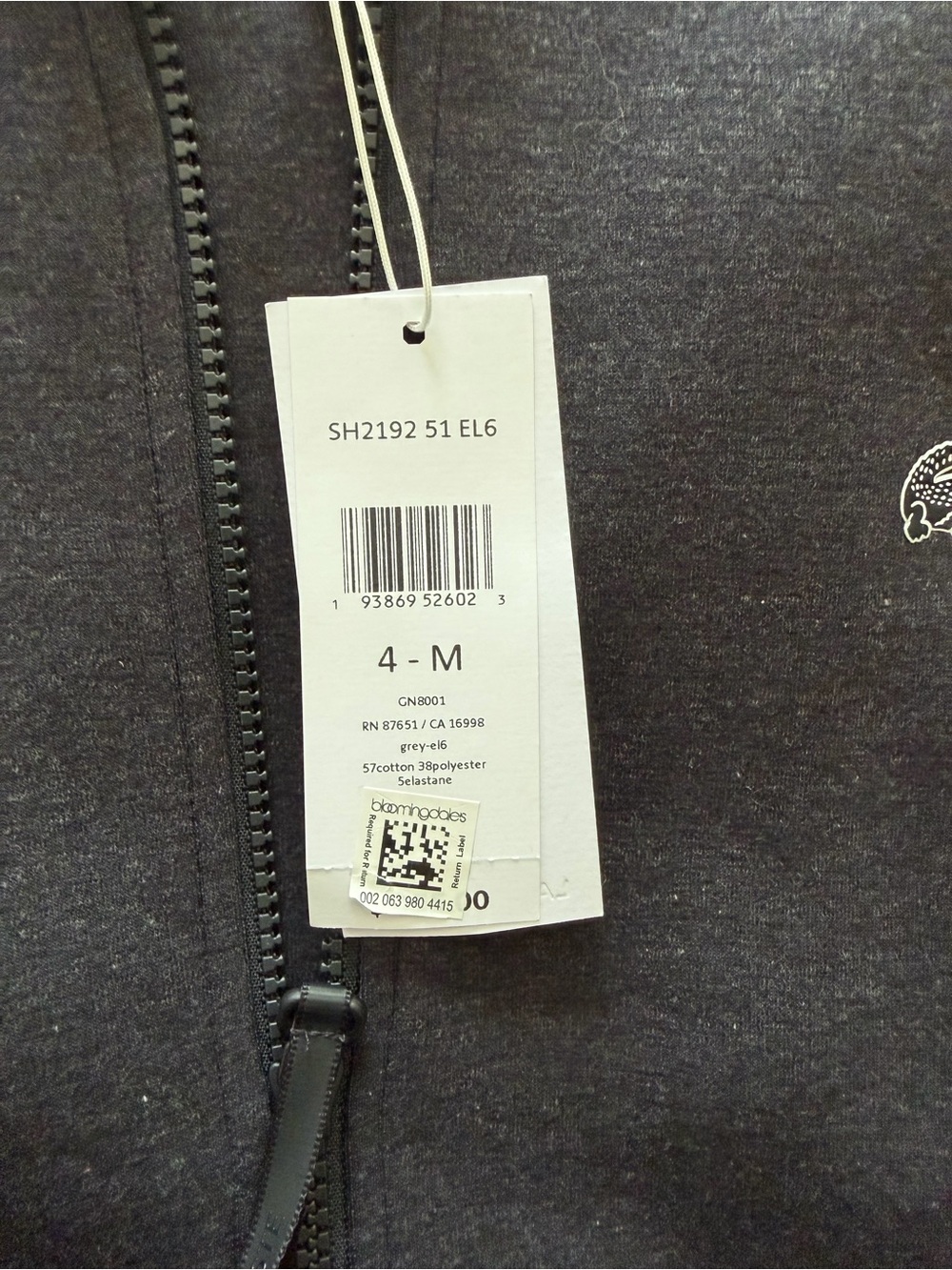 Lacoste Dark Heather Gray Zip Hoodie with Crocodile Logo - Picture 2 of 3
